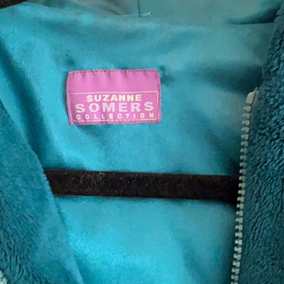 VINTAGE Susan Somers Collection zip front car coat. Teal w/ hood. - Picture 2 of 13